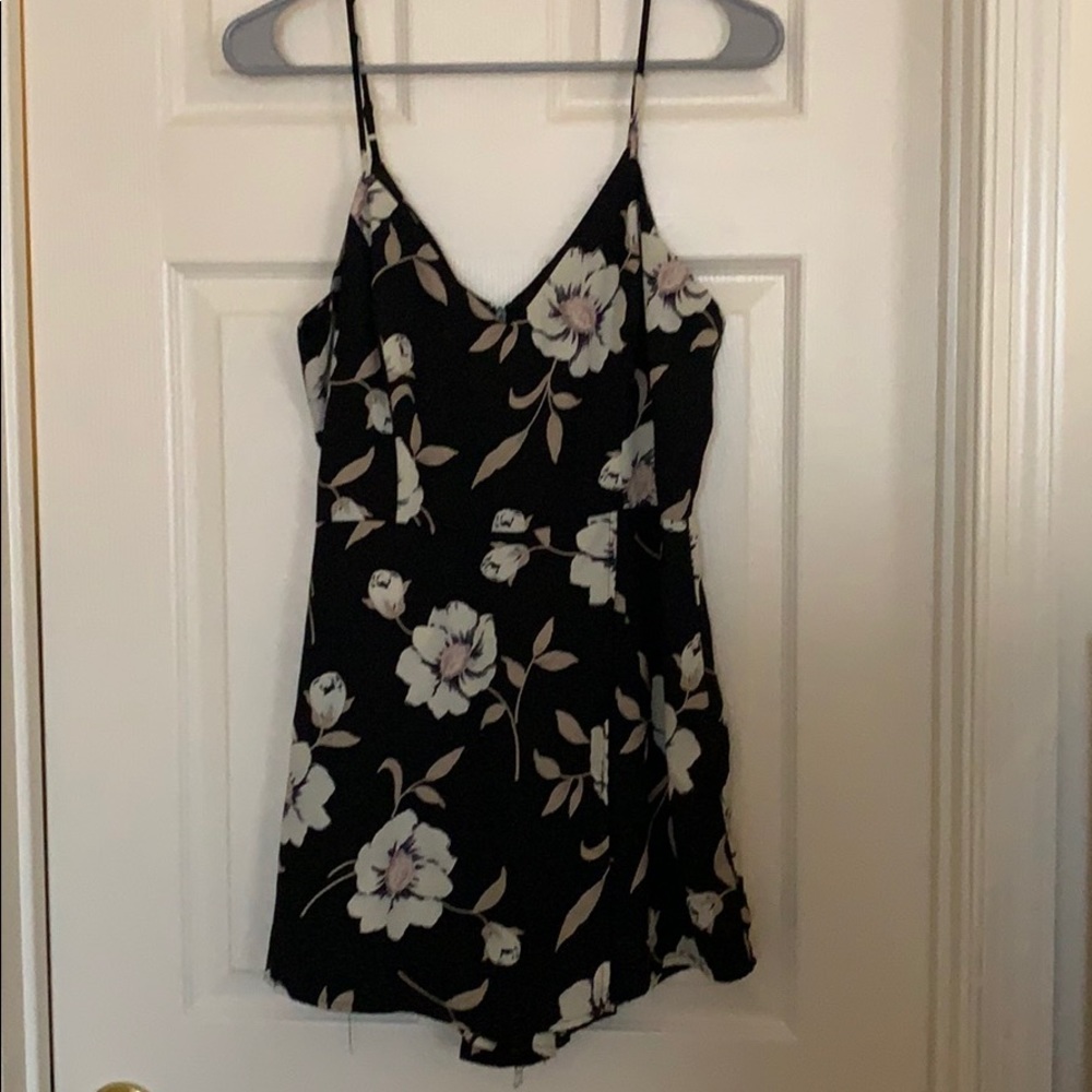 Black and white floral print skort romper